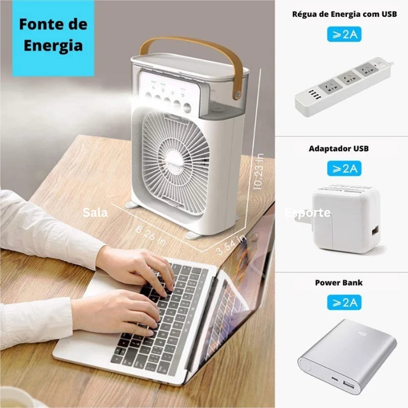 Mini ar condicionado portátil, ventilador de Nebulização Umidificador e Climatizador Sistema com 3 Velocidades Design Compacto Portátil Ideal para Dias Secos -  ENCONTRE AQUI STORE - ULTIMAS UNIDADES.